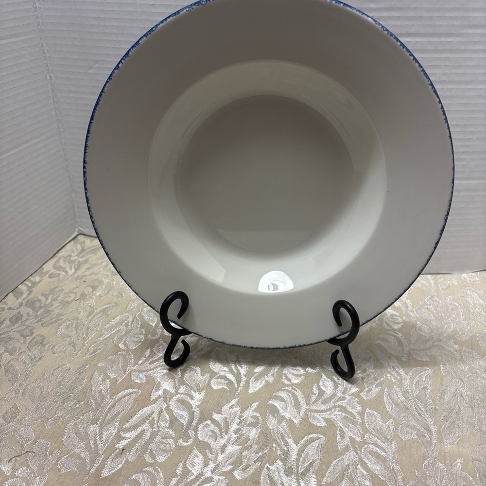 Steelite Classic International White Dinner Bowl with Blue Accent.